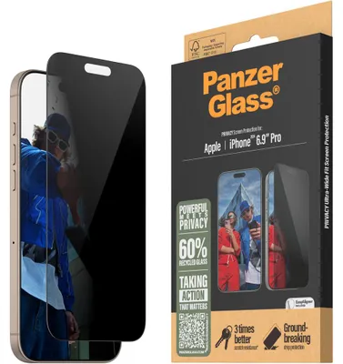 Produktbild von PanzerGlass ® 2-Way Privacy Displayschutz iPhone 16 Pro Max | Ultra-Wide Fit m. EasyAligner, Apple, Apple - iPhone 16 Pro Max, Trockene Anwendung, Kratzresistent, Schockresistent, Transparent, 1 Stück(e)