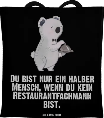Produktbild von Mr. & Mrs. Panda Tote Bag Restaurantfachmann Herz - Schwarz - Geschenk, Unitasche, Tasche, Jutebeutel, Laptoptasche, Einkaufstasche