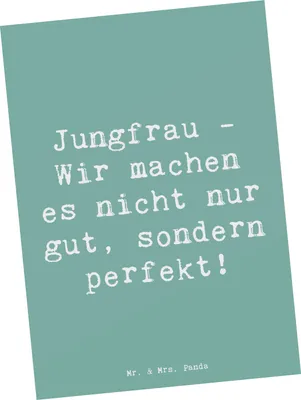Produktbild von Mr. & Mrs. Panda Postkarte Spruch Jungfrau Perfektion - Meeresbrise - Geschenk, Grußkarte, Ansichtskarten, Geschenke Astrologie, Tierkreiszeichen, Präzision, Organisation