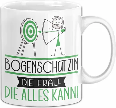 Produktbild von Bogenschützin Geschenk Tasse Becher Die Frau Die Allen Kann Geschenkidee für eine Bogenschützin Lustig (Weiß)