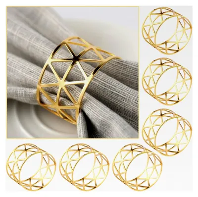 Produktbild von Metallene Serviettenschnallen in Gold für Hochzeitsfeiern, Abendessen, Jubiläen und Tischdekorationen, 6 Stück