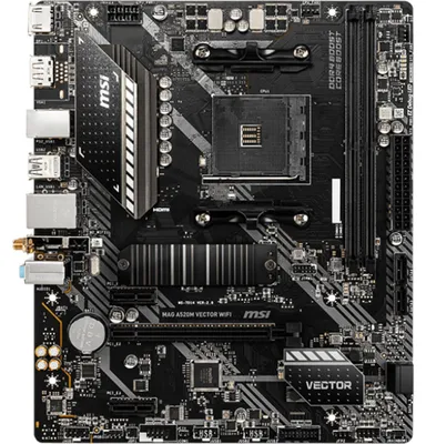Produktbild von MSI MAG A520M VECTOR WIFI, AMD, Sockel AM4, AMD Ryzen 3000 Series, DDR4-SDRAM, 64 GB, DIMM