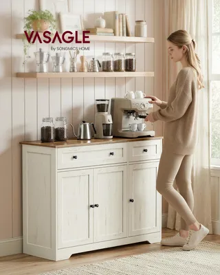 Produktbild von VASAGLE Küchenschrank im traditionellen Stil mit 2 Schubladen und 3 Türen 106,8 x 40 x 80 cm Weiß