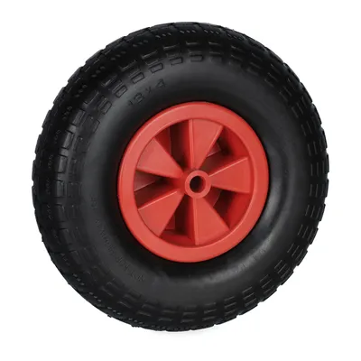 Image de Roue de brouette Relaxdays 4.00-6, caoutchouc plein, jante en plastique, roue de rechange pour brouette, anti-crevaison, jusqu'à 100 kg, noir/rouge