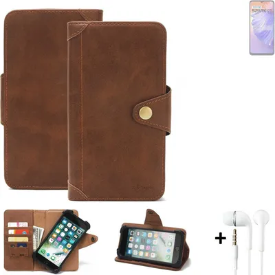 Produktbild von K-S-Trade Handyhülle + Kopfhörer kompatibel mit Tecno Spark 9T Schutz Hülle Walletcase Bookstyle Tasche Case Handytasche Wallet Flipcase Cover PU