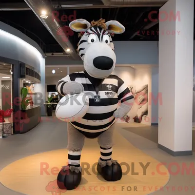 Produktbild von Graues REDBROKOLY Zebra-Maskottchen-Kostüm mit Rugby-Shirt und Fliege