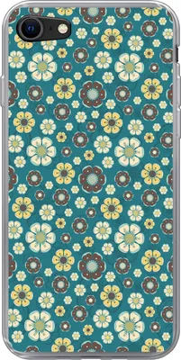 Produktbild von MuchoWow® Handyhülle Schutzhülle Hülle für Telefoonhoesje iPhone 8 Retro - Blumen - Muster - Blau Silikon Softcase Handy Hülle - Schutzhaube