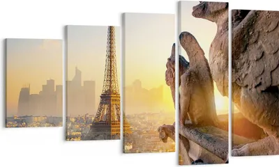 Produktbild von Bild auf Leinwand - Leinwandbild - 5 Teile - Wasserspeier Turm Eiffel - 100x60cm - Wand Bild - Wanddeko - Wandbilder - Leinwanddruck - Bilder - Wanddekoration - Leinwand bilder - EG100x60-4633