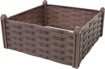 A brown, woven-patterned raised garden bed.