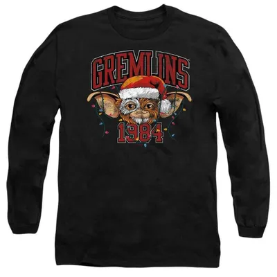 Image de T-shirt Gremlins, modèle unie pour hommes et femmes, motif de Noël, manches longues, référence TV38009 (taille S), couleur noire, Image générée par une IA