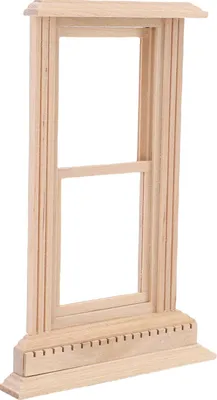 Image de Cadre de fenêtre coulissant pour maison de poupée, dessus plat, 2 vitres, bois miniature pour maisons de poupées 1/12