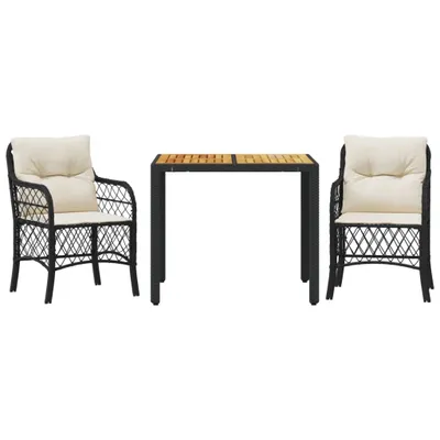 Produktbild von 3-tlg. Bistro-Set mit Kissen Schwarz Poly Rattan