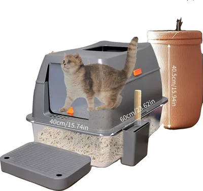 Imagen del producto de Caja para arena de gato, diseño cerrado, fácil de limpiar, 40x60x40,5 cm