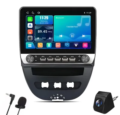 Obrázek produktu pro 2DIN autorádio pro Peugeot 107, Citroen, Toyota Aygo, C1 (2005-2014), systém Linux, CarPlay, Android Auto, snadná instalace (Plug & Play), s couvací kamerou a mikrofonem