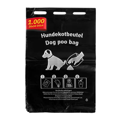 Produktbild von Hypafol Hundekotbeutel Schwarz | 1.000 Beutel | HDPE | 20 x 50 Abreißbeutel | Blickdicht | Für Spender geeignet