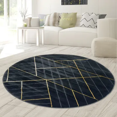 Produktbild von Teppich modern Designerteppich geometrisches Muster in schwarz gold Größe - 200 cm Rund