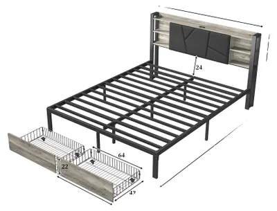 Obrázok produktu pre Dvojlôžko s úložným priestorom, LED osvetlením, USB portom na nabíjanie, čierne, 160 × 200 cm