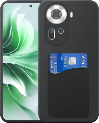 Zdjęcie produktu dla Etui na telefon Oppo Reno 11 z silikonowym uchwytem na kartę - elastyczne etui na tył z silikonu TPU z silikonowym uchwytem na kartę - czarne - Smartphonica