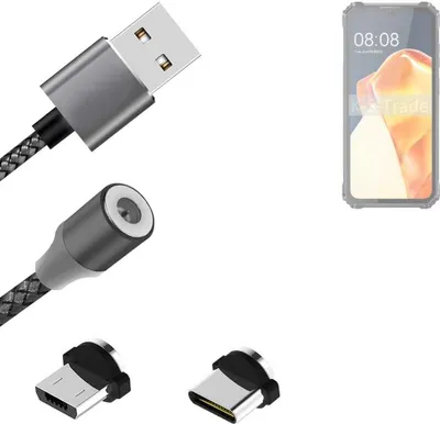 Produktbild von K-S-Trade Hochwertiges Magnet-Lade-kabel Sync-Kabel Daten-Kabel kompatibel mit Oukitel WP28E mit USB-Typ-C-Anschluss und Micro-USB-Anschluss 2A bis zu