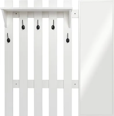 Image de Meerveil Portemanteau avec miroir, portemanteau mural, portemanteau, cintre, support mural, style industriel, blanc