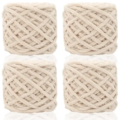 Obrázok produktu pre Chenilleová priadza na háčkovanie a pletenie, 4 x 100 g, hrubá priadza, farba khaki