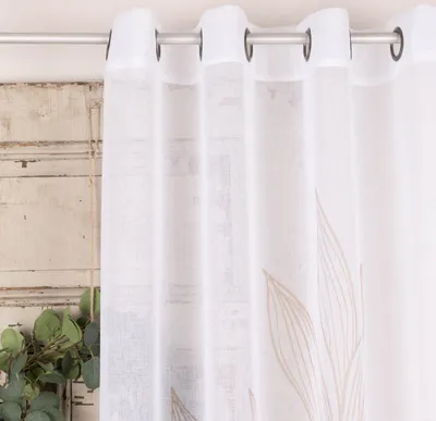 Produktbild von Ösengardine tropische Palme gemustert halbtransparent weiß beige 140x260cm