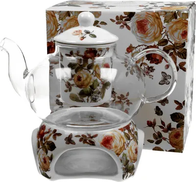 Produktbild von DUO FLORAL Teekanne 1000 ml ZAHRA mit Stövchen, Glas - New Bone China Porzellan
