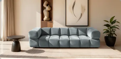 Image de Canapé 4 places canapé, tissu velours Bluvel, bleu-gris, Averro