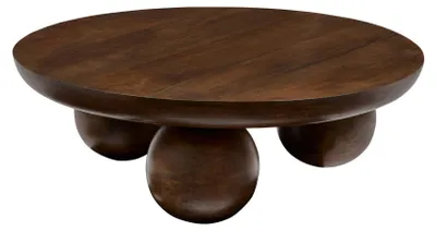 Produktbild von Runder Couchtisch aus Massivholz mit Kugelfüßen