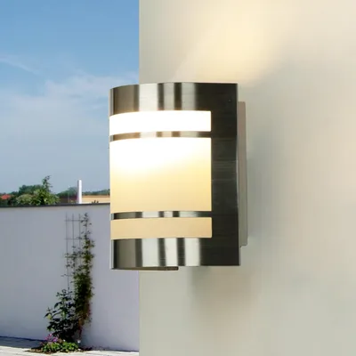 Produktbild von Wandlampe außen in Silber IP44 E27 Glas Edelstahl Modern Wandleuchte außen Terrasse Garten