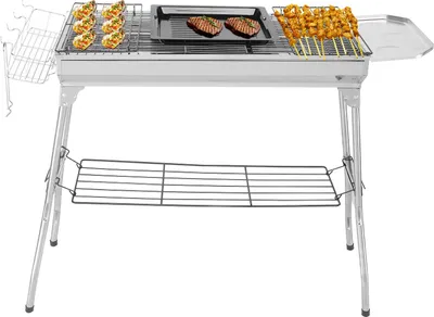 Produktbild von FCH Grill Holzkohlegrill Grill Edelstahl mit Grillrost Ablage Klappbeine 100 x 31 x 71cm
