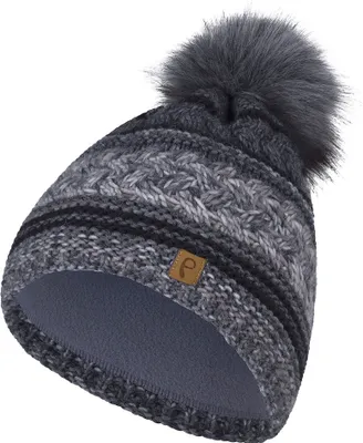 Produktbild von Faera Bommelmütze gestreift mit Kunstfell-Bommel und Fleece Innenfutter One Size