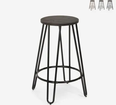 Produktbild von Hoher Hocker Industrielles Design Metall Holz für Bars, Restaurants, Küchen Carbon Top - Schwarz