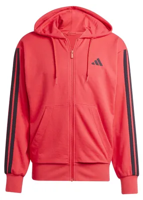 Produktbild von Adidas Men's Essential Three Stripes French Terry Fullzip Hoodie, Pure Ruby/Blac
