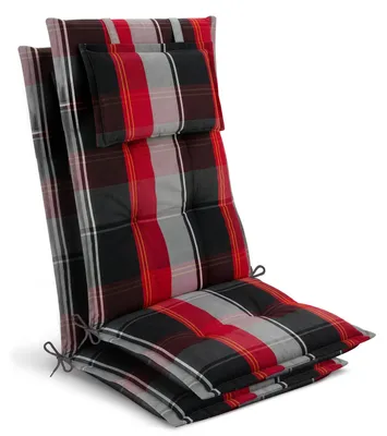 Produktbild von Beautissu 2x Premium Hochlehnerauflage 120x50x7cm, Schwarz-Rot-Weiß-Kariert