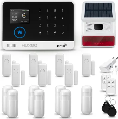 Immagine prodotto di HUXGO HXA003 Sistema di allarme casa WiFi + GSM 4G con sirena wireless, sistema di allarme con 7x sensore di movimento e 7x sensore porta-finestra, sistema di allarme per appartamento, casa, ufficio, Tuya Smartlife App
