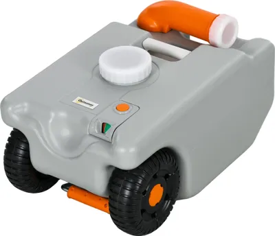 Produktbild von Abwassertank,22L,rollbar,spritzfreieEntleerung,HDPE,33x26x53cm,Grau