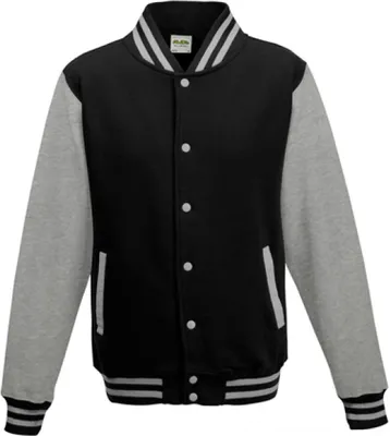 Immagine prodotto di Just Hoods JH043 | Giacca Varsity / Giacca College - Colore: Jet Black/Grigio Piuma - Taglia: XL