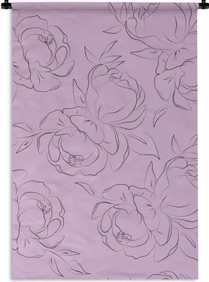 Produktbild von MuchoWow® Wandteppich Wandbehang Blumen - Rosen - Muster - Strichzeichnung 90x135 cm Tapisserie Dekoration Wandtuch - Baumwolle - Wandskulptur