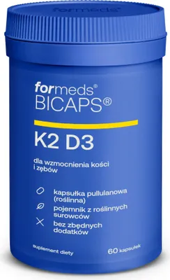 Productafbeelding van ForMeds BICAPS K2 D3 Vitamine K 100 UQ, Vitamine D 2000 IE, voor botgezondheid, 60 capsules