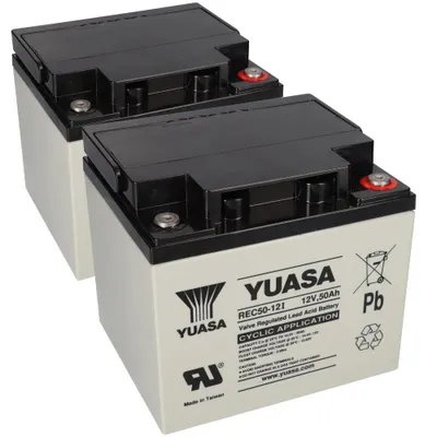 Zdjęcie produktu dla 2x Akumulator kwasowo-ołowiowy Yuasa REC50-12I Pb 12V / 50Ah Odporny na cykle, gwint wewnętrzny M5