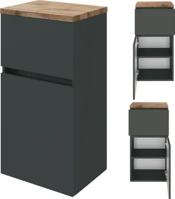Produktbild von Badezimmer Unterschrank PESARO-03 in matt grau mit Absetzung in Wotaneiche Nb., B/H/T: ca. 40/82/35 cm