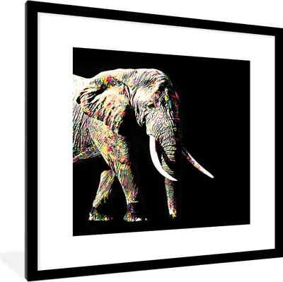 Produktbild von MuchoWow® MuchoWow® Gerahmtes Poster Elefant - Tiere - Farben 40x40 cm - Poster mit zchwarzem Bilderrahmen - Poster - Plakat im Rahmen