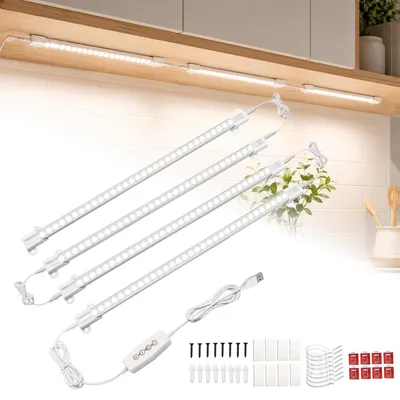 Produktbild von LED Unterbauleuchte Küche 4er-Set Verbindbar, LED Lichtleiste Dimmbar Kaltweiß,Schrankbeleuchtung Memory Funktion 33cm für Küche, Schrank, Regal