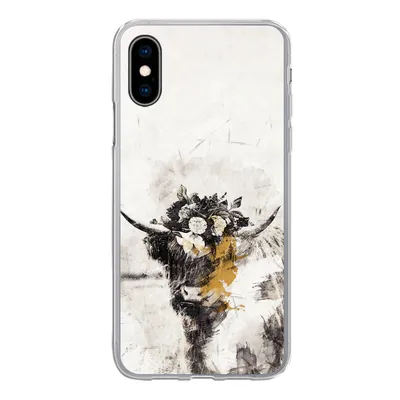 Produktbild von MuchoWow® Handyhülle Schutzhülle Hülle für iPhone X Schottischer Highlander - Farbe - Blumen Silikon Softcase Handy Hülle - Handyhülle