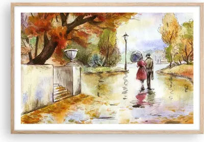 Produktbild von Gerahmtes Poster - Rahmen in heller Eiche - Wetter regen herbst park - 91,5x61 cm - Wand Bild - Wanddeko - Wandbilder - Wandposter - Bilderrahmen - Bilder - Kunstdruck - Wandbild - P2NAA91x61-2914