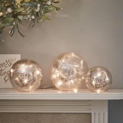 3er-Set Glas-Leuchtkugeln mit warmweißen LEDs, Timer & Fernbedienung