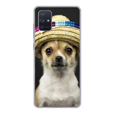 Produktbild von MuchoWow® Handyhülle Schutzhülle Hülle für Samsung Galaxy A71 Hund - Sombrero - Schwarz Silikon Softcase Handy Hülle - Kartenbesitzer