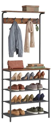 Produktbild von VASAGLE Garderobenständer, Kleiderständer, Garderobe mit 5 Doppelhaken, Schuhreg