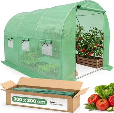 Immagine prodotto di Serra da giardino a tunnel con struttura in metallo e telo in PE 1 porta 6 finestre Verde 200x300x200 cm